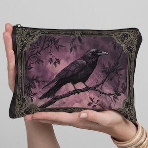 Crow On Branch Purple Sky Make Up Bag