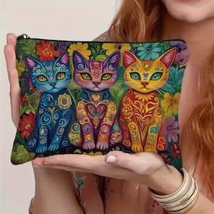 Colorful Hip Cats Make Up Bag